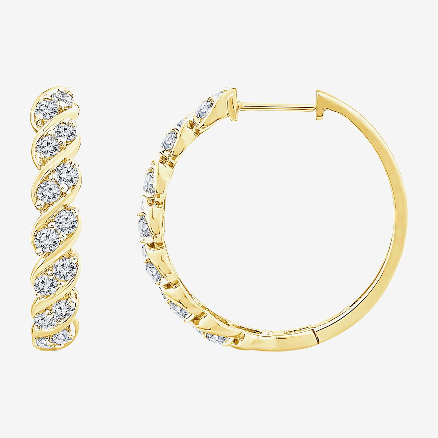 (F /Si2) Womens 1 CT. T.W. Lab Grown White Diamond 14K Gold Over Silver 25mm Hoop Earrings