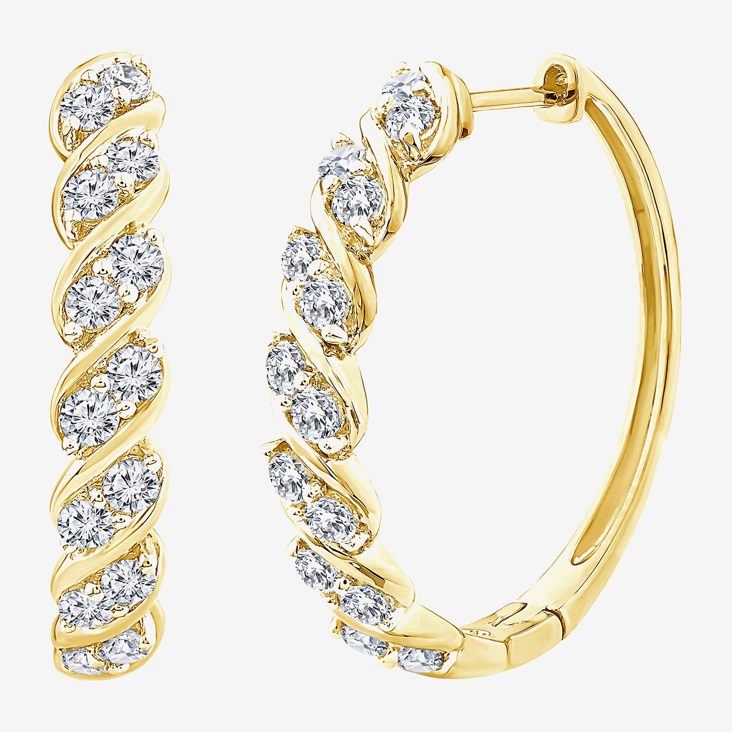 (F /Si2) Womens 1 CT. T.W. Lab Grown White Diamond 14K Gold Over Silver 25mm Hoop Earrings