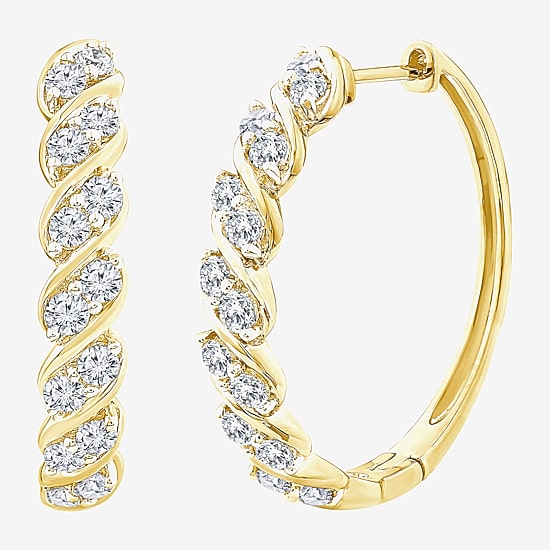 (F /Si2) Womens 1 CT. T.W. Lab Grown White Diamond 14K Gold Over Silver 25mm Hoop Earrings
