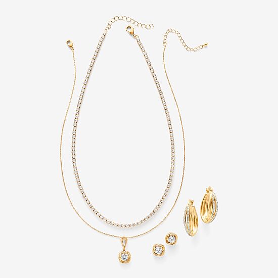 Sparkle Allure Womens Cubic Zirconia 14K Gold Over Brass 16 Inch Tennis Necklace