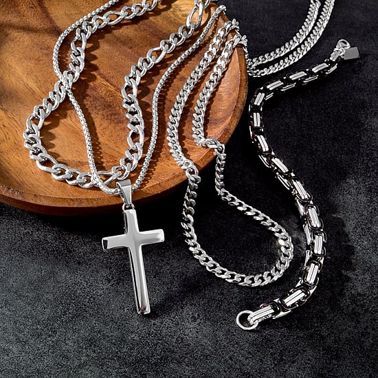 J.P. Army Men's Jewelry Stainless Steel 24 Inch Link Cross Pendant Necklace