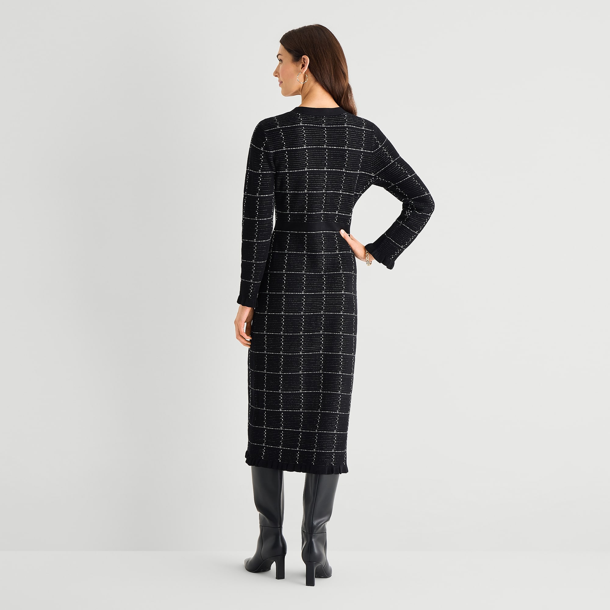 Studio 1 Womens Long Sleeve Checked Midi Sweater Dress