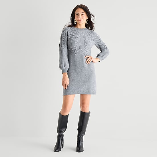 Studio 1 Womens Long Sleeve Sweater Dress