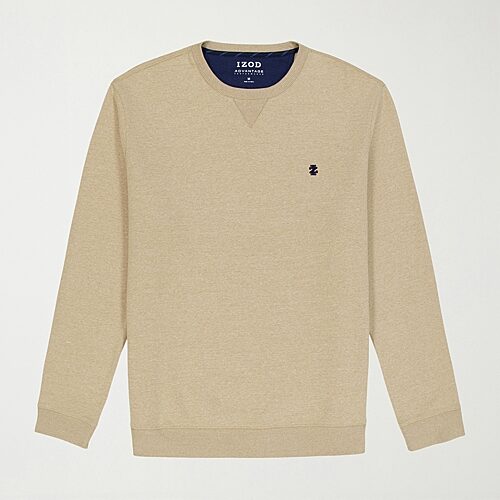Izod Advantage Performance Mens Crew Neck Long Sleeve Sweatshirt In Beige