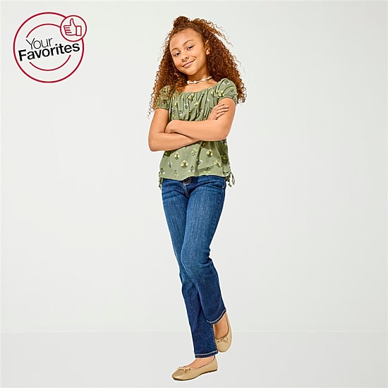 Thereabouts Little & Big Kid Girls Adjustable Waist Stretch Fabric Superflex Mid Rise Straight Leg Jean