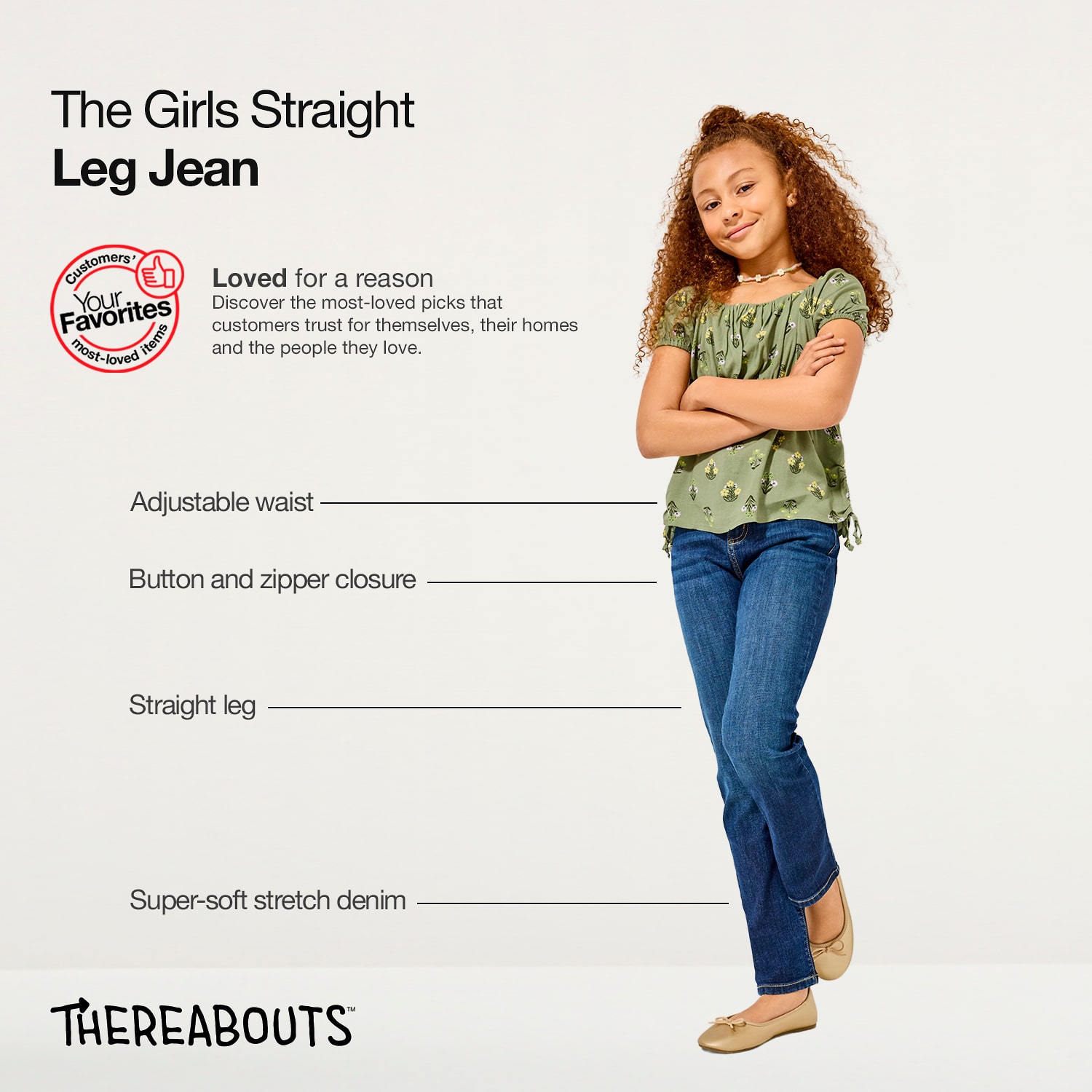 Thereabouts Little & Big Kid Girls Adjustable Waist Stretch Fabric Superflex Mid Rise Straight Leg Jean