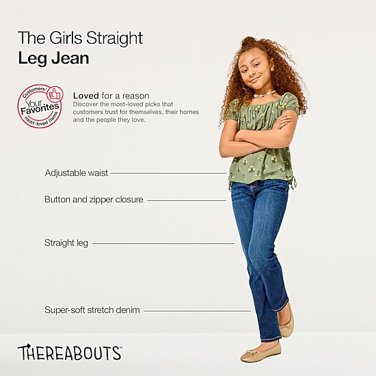 Thereabouts Little & Big Kid Girls Adjustable Waist Stretch Fabric Superflex Mid Rise Straight Leg Jean