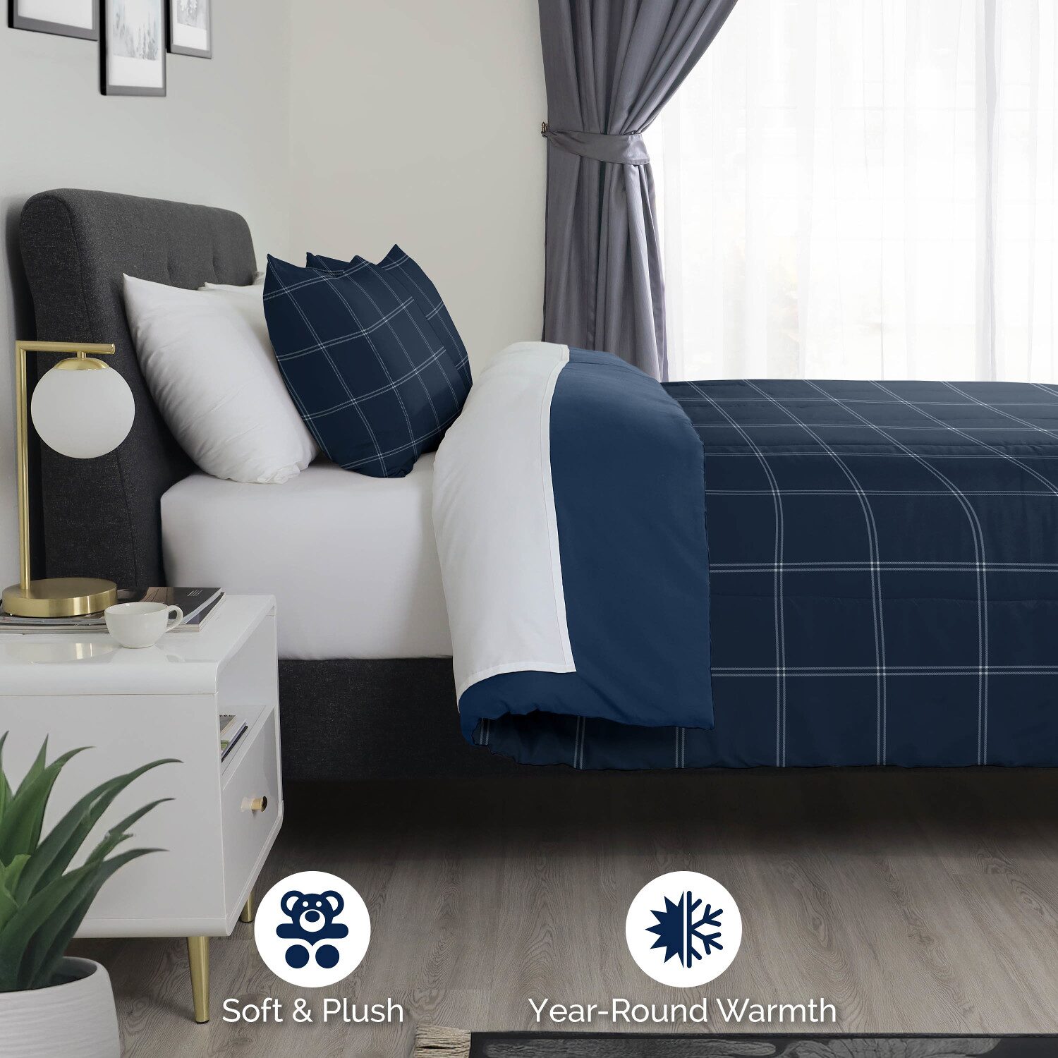 Martex Navy Check Midweight Comforter Set