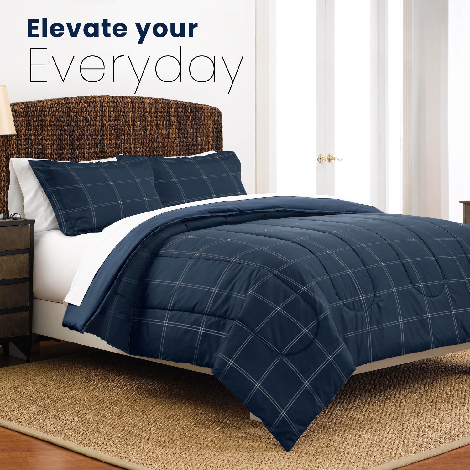 Martex Navy Check Midweight Comforter Set