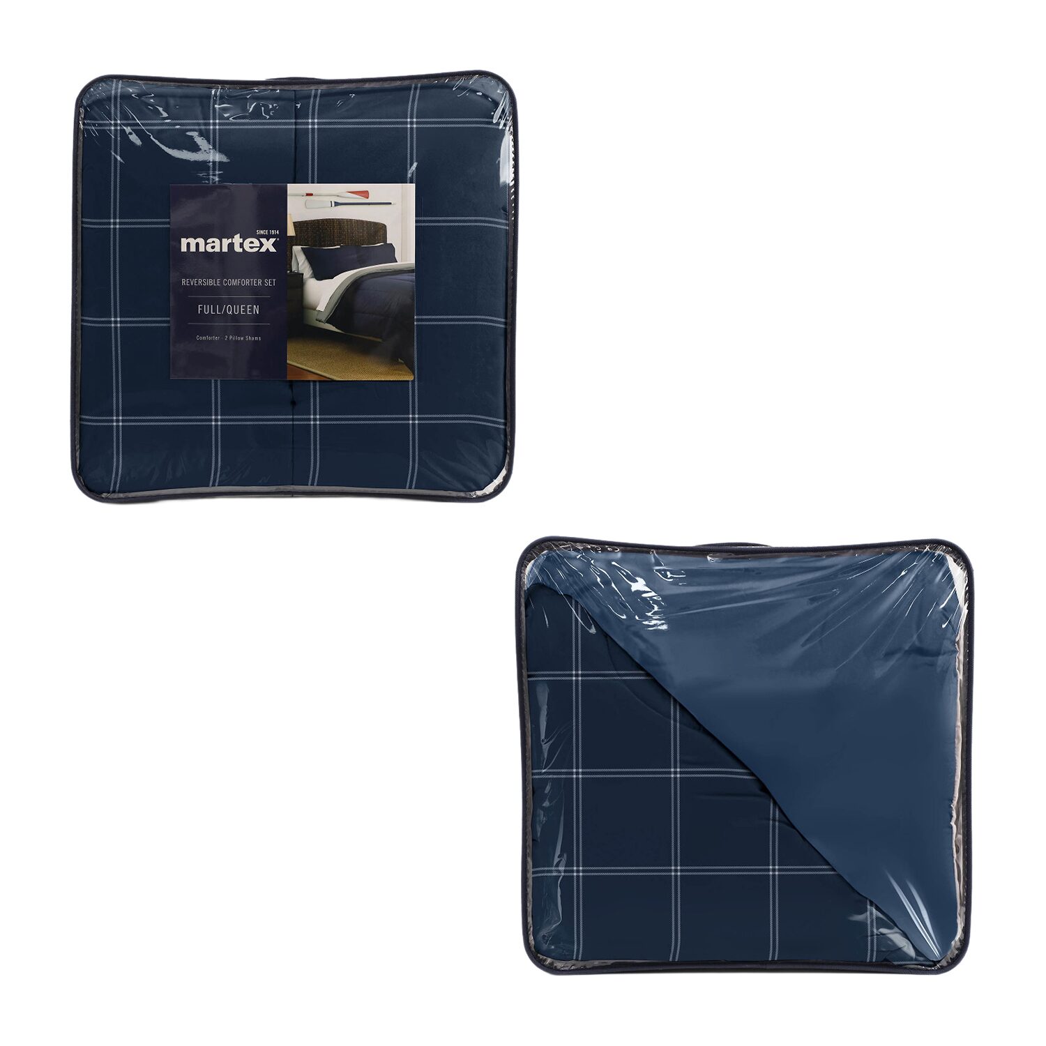 Martex Navy Check Midweight Comforter Set