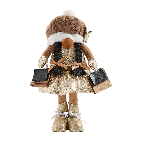 North Pole Trading Co. African American 15" Shopper Girl Christmas Gnome