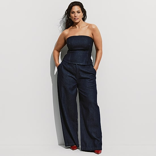 Ashley Graham Women's Plus Strapless Denim Top