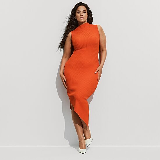 Ashley Graham Womens Plus Sleeveless High-Low Sweater Dress