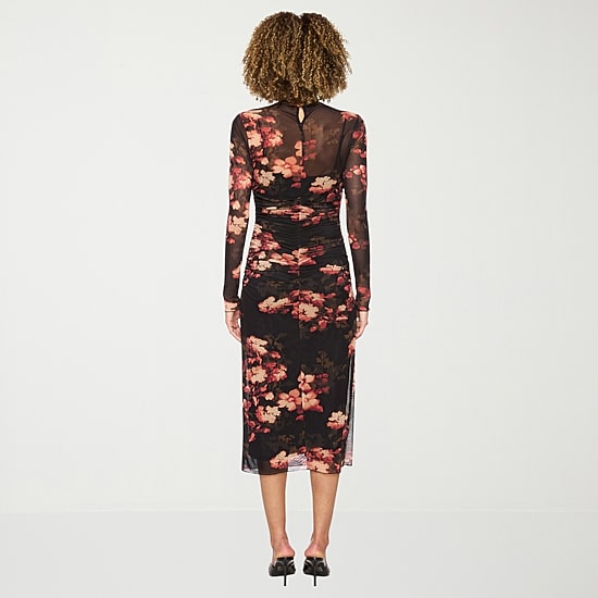 belle vie Womens Midi Crew Neck Long Sleeve Fitted Fitted Gown