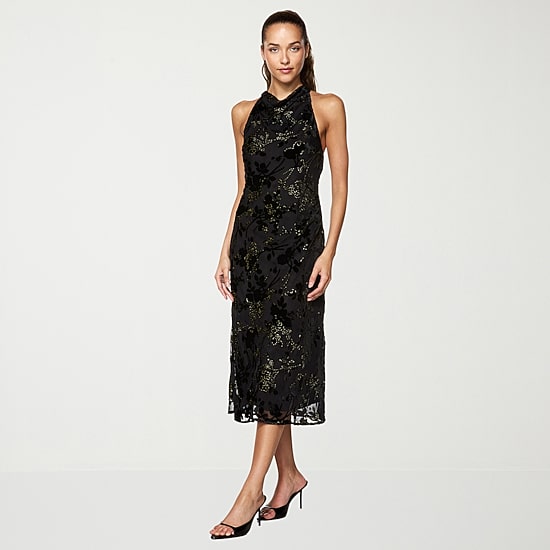 belle vie Womens Midi Halter Neck Sleeveless Velvet Sheath Dress