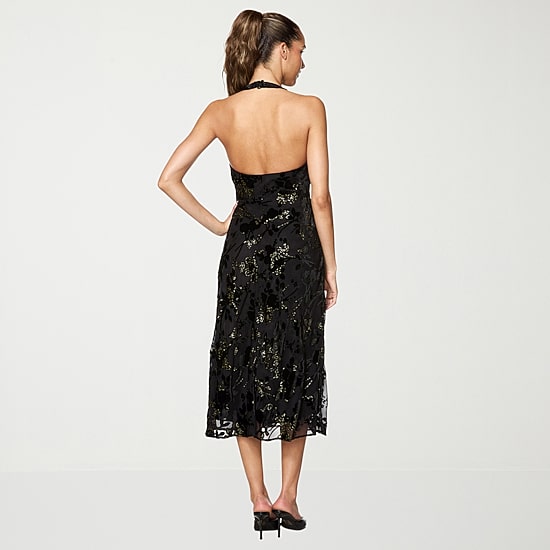 belle vie Womens Midi Halter Neck Sleeveless Velvet Sheath Dress