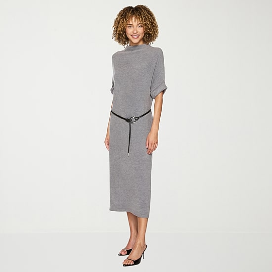 belle vie Womens Short Sleeve Plaid Midi Sweater Dress