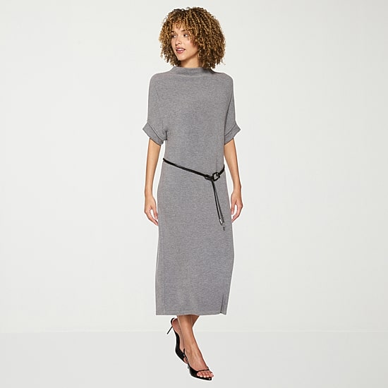 belle vie Womens Short Sleeve Plaid Midi Sweater Dress