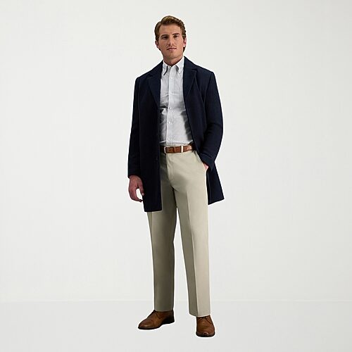 Haggar Men's Premium No Iron Khaki Classic Fit Flat Front Hidden Expandable Waist Pant - Sand