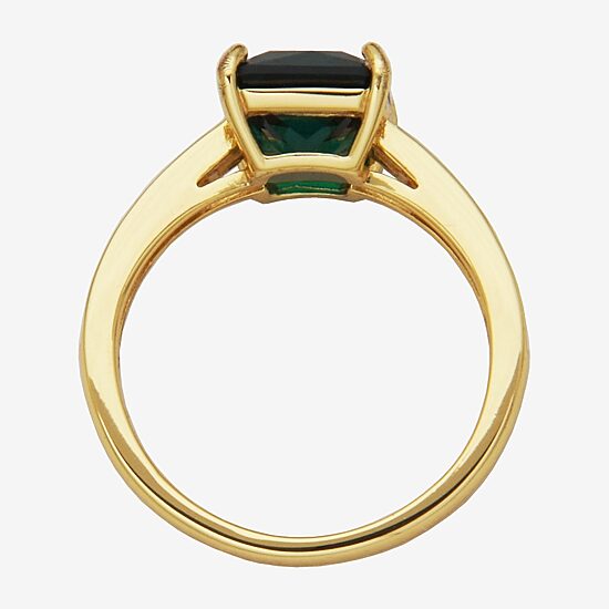 Womens Simulated Green Emerald 18K Gold Over Silver Side Stone Cocktail Ring
