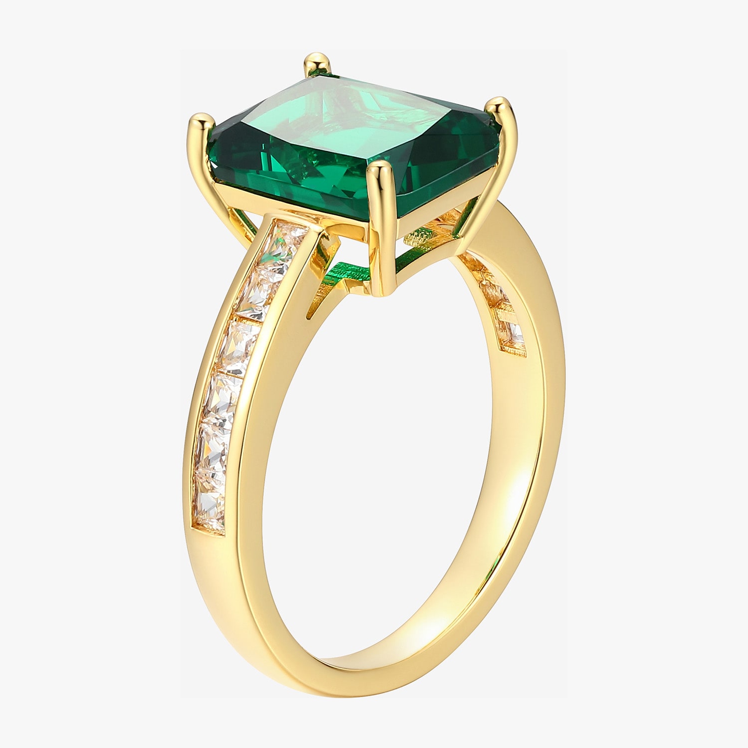 Womens Simulated Green Emerald 18K Gold Over Silver Side Stone Cocktail Ring