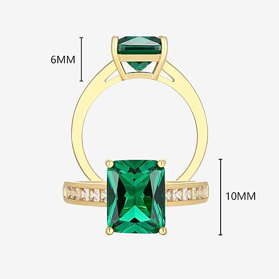 Womens Simulated Green Emerald 18K Gold Over Silver Side Stone Cocktail Ring
