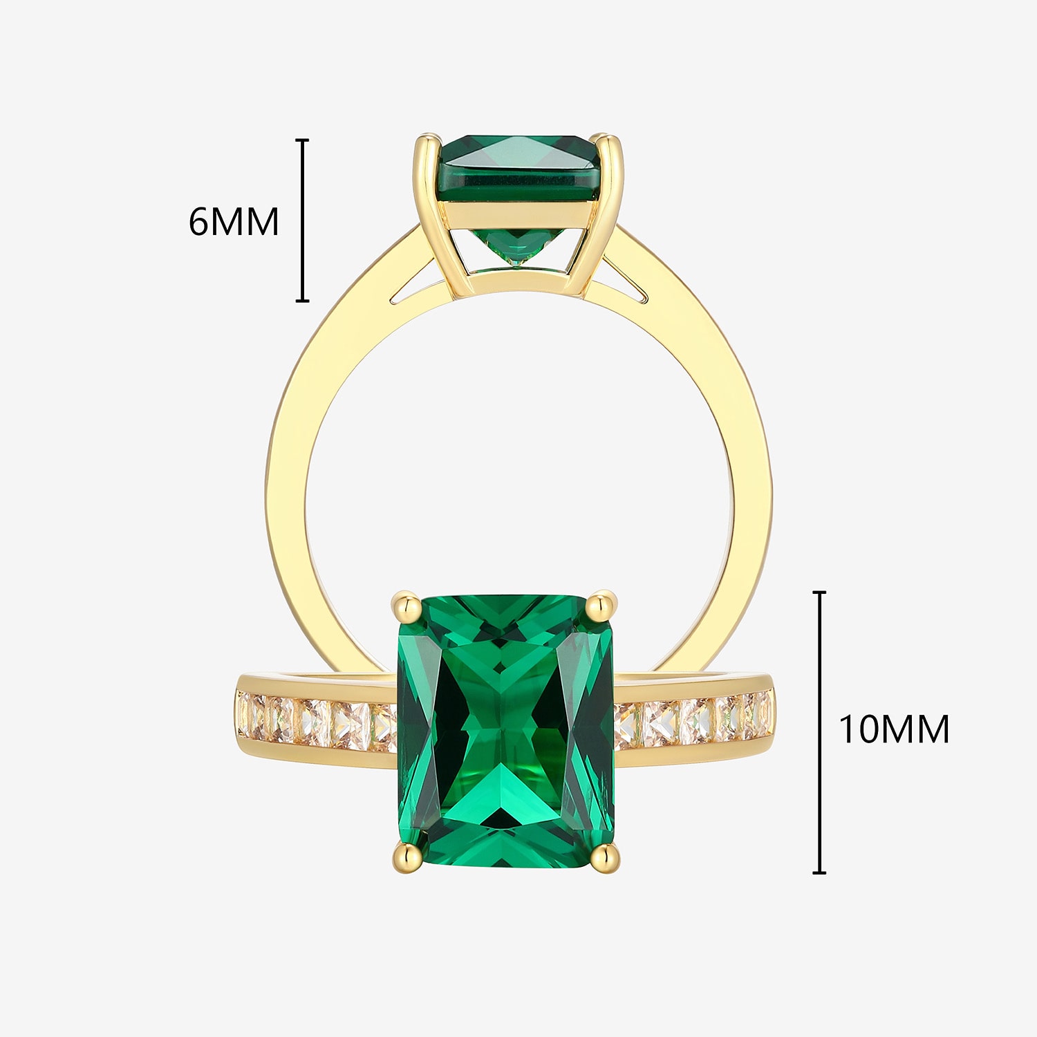 Womens Simulated Green Emerald 18K Gold Over Silver Side Stone Cocktail Ring