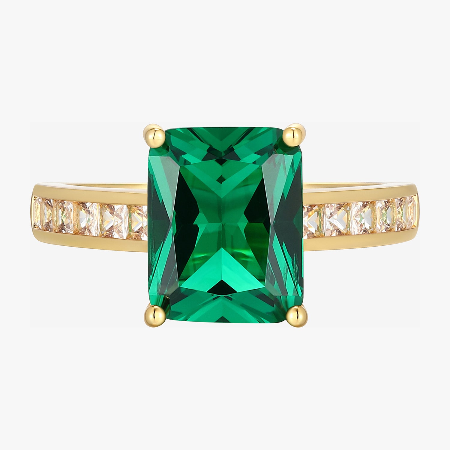 Womens Simulated Green Emerald 18K Gold Over Silver Side Stone Cocktail Ring
