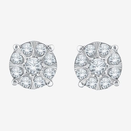 (H-I / I1) 1/2 CT. T.W. Lab Grown White Diamond Sterling Silver 7.4mm Round Stud Earrings