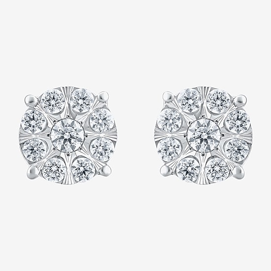 (H-I / I1) 1 CT. T.W. Lab Grown White Diamond Sterling Silver 8.9mm Round Stud Earrings