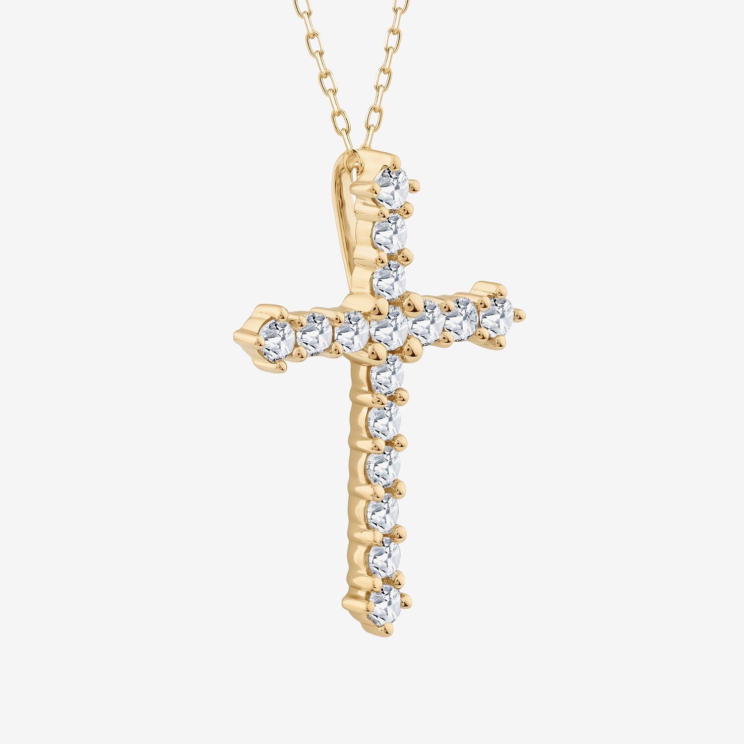 Religious Jewelry (F / Si2) Womens 1/ CT. T.W. Lab Grown White Diamond 14K Gold Over Silver Cross 18 Inch Pendant Necklace