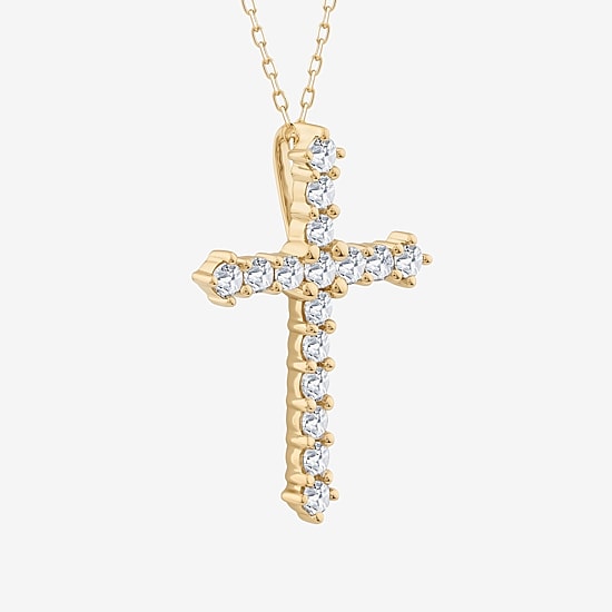 Religious Jewelry (F / Si2) Womens 1/2 CT. T.W. Lab Grown White Diamond 14K Gold Over Silver Cross 18 Inch Pendant Necklace