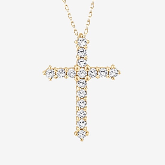 Religious Jewelry (F / Si2) Womens 1/2 CT. T.W. Lab Grown White Diamond 14K Gold Over Silver Cross 18 Inch Pendant Necklace