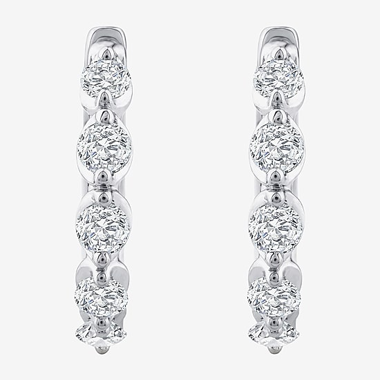 (F / Si2) Womens 3/4 CT. T.W. Lab Grown White Diamond Sterling Silver 15.7mm Hoop Earrings