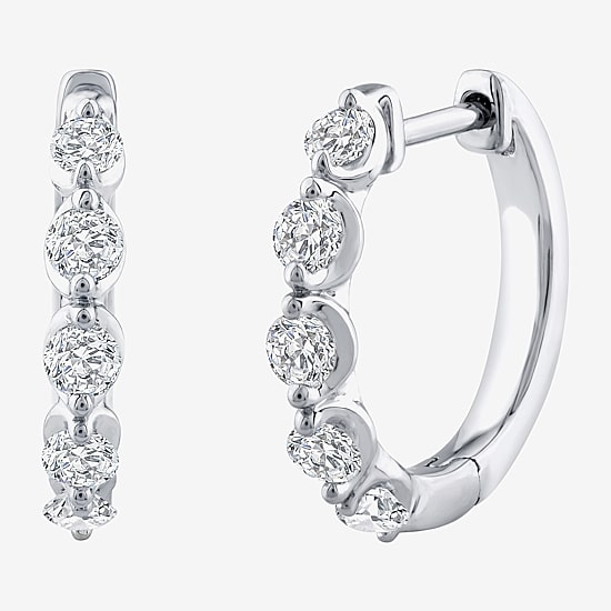 (F / Si2) Womens 3/4 CT. T.W. Lab Grown White Diamond Sterling Silver 15.7mm Hoop Earrings