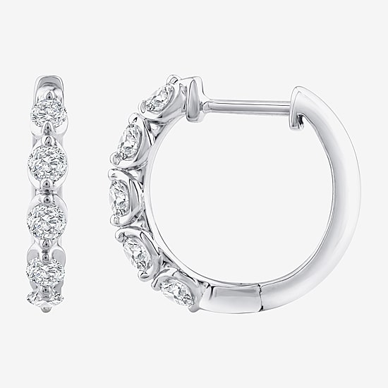 (F / Si2) Womens 3/4 CT. T.W. Lab Grown White Diamond Sterling Silver 15.7mm Hoop Earrings