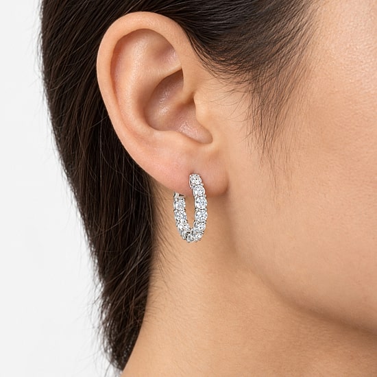 (G / Si1-Si2) Womens 5 CT. T.W. Lab Grown White Diamond Sterling Silver 2.3mm Hoop Earrings