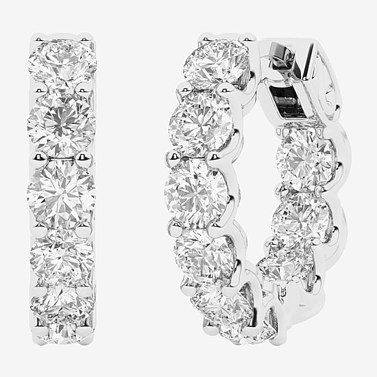 (G / Si1-Si2) Womens 5 CT. T.W. Lab Grown White Diamond Sterling Silver 2.3mm Hoop Earrings