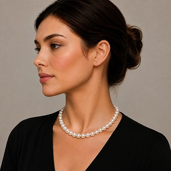 Womens White 10K Gold 18 Inch Strand Necklace