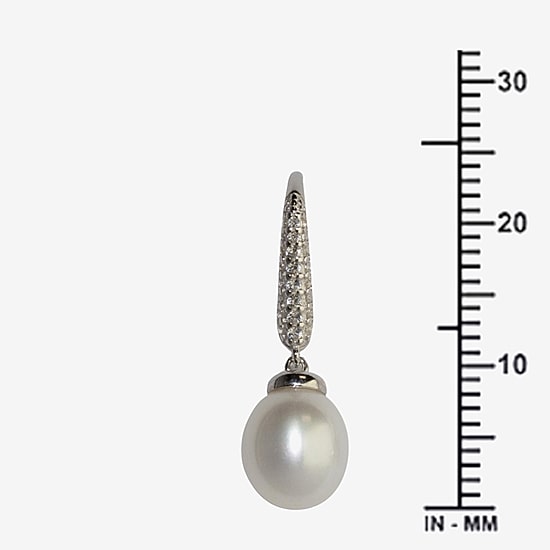 Womens White Cultured Freshwater Pearl Sterling Silver Pear Drop Earrings