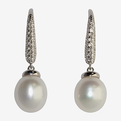Womens White Cultured Freshwater Pearl Sterling Silver Pear Drop Earrings, One Size, White