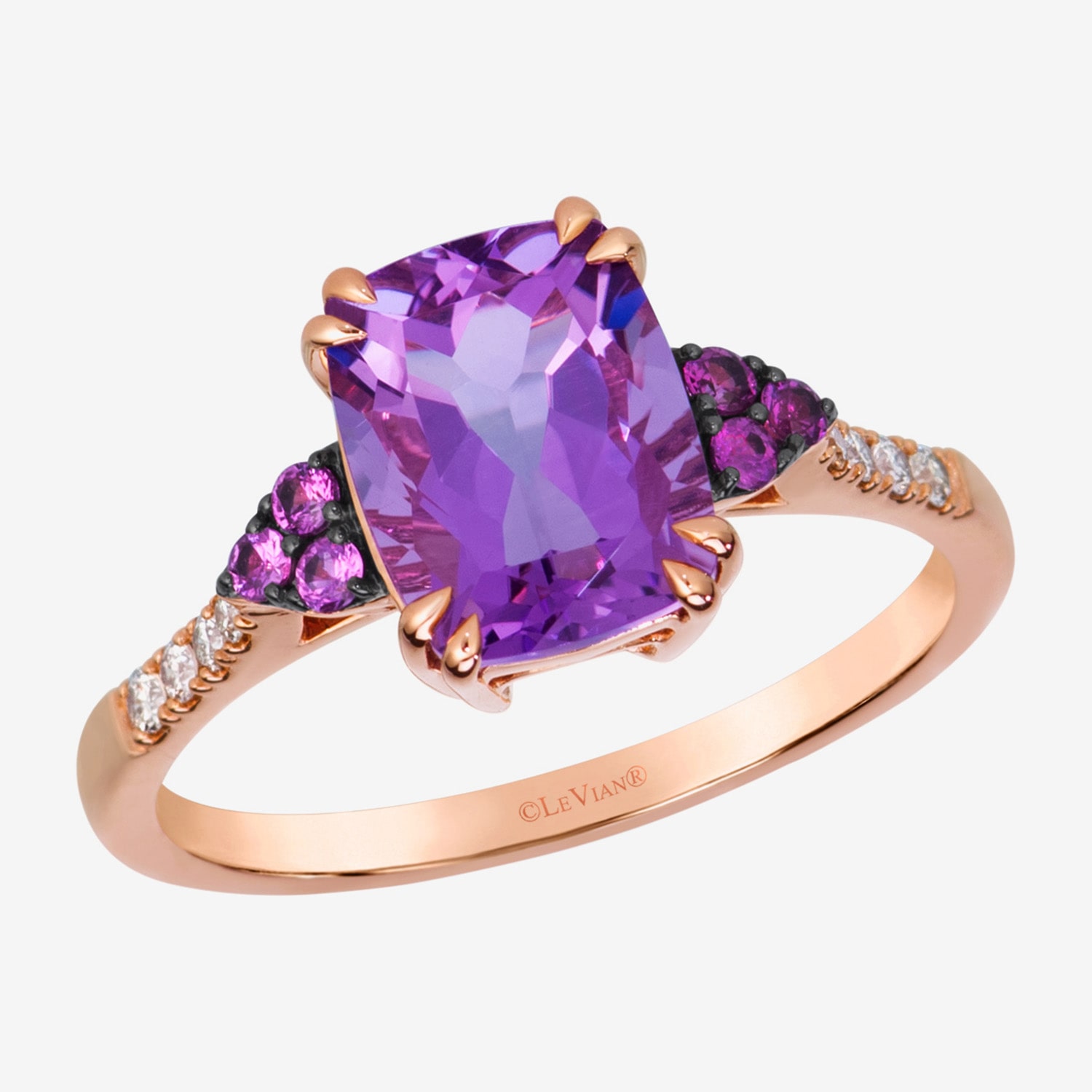 Le Vian Grand Sample Sale Le Vian Grand Sample Sale Limited Quantities! Womens Diamond Accent Genuine Purple Amethyst 14K Rose Gold Cushion Cocktail Ring