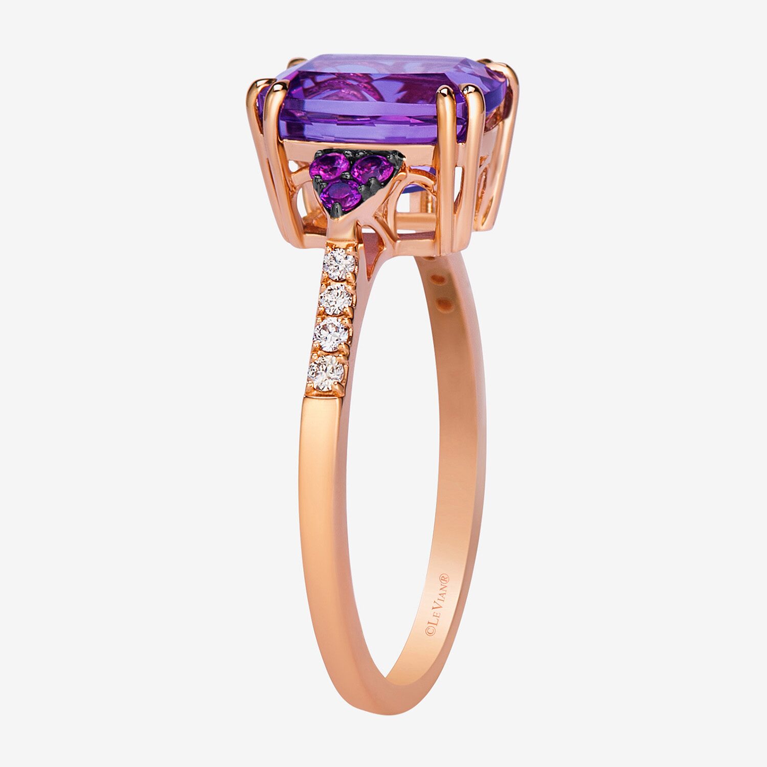 Le Vian Grand Sample Sale Le Vian Grand Sample Sale Limited Quantities! Womens Diamond Accent Genuine Purple Amethyst 14K Rose Gold Cushion Cocktail Ring