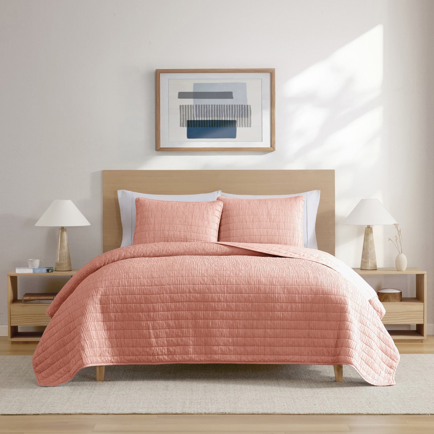 Swift Home Lightweight Oversized Enzyme Washed Crinkle Quilt Coverlet Bedspread Set