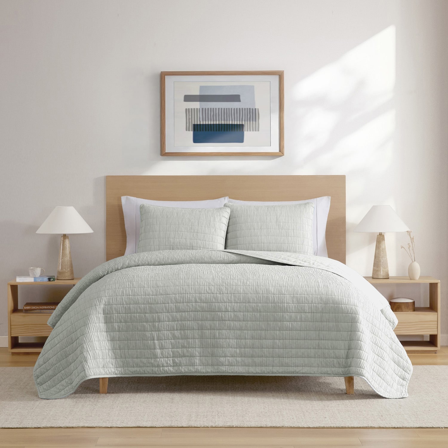 Swift Home Lightweight Oversized Enzyme Washed Crinkle Quilt Coverlet Bedspread Set