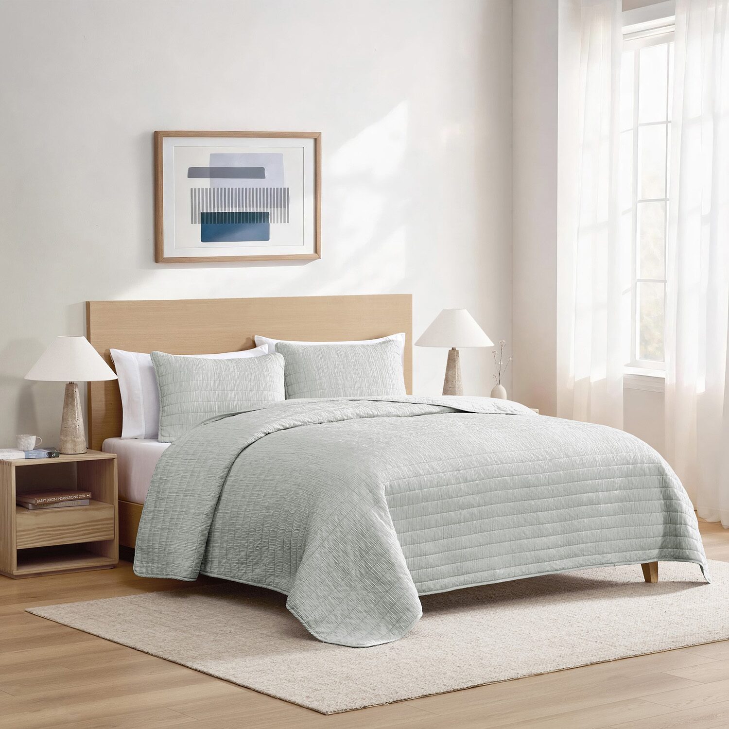 Swift Home Lightweight Oversized Enzyme Washed Crinkle Quilt Coverlet Bedspread Set