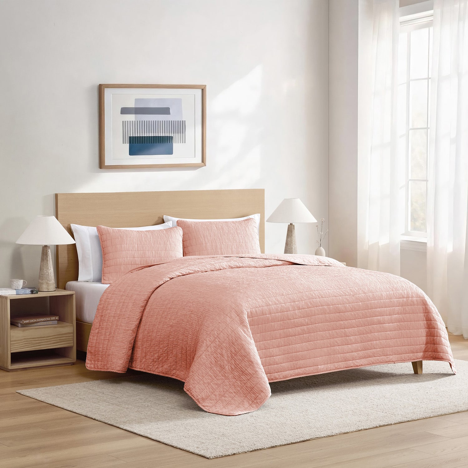 Swift Home Lightweight Oversized Enzyme Washed Crinkle Quilt Coverlet Bedspread Set