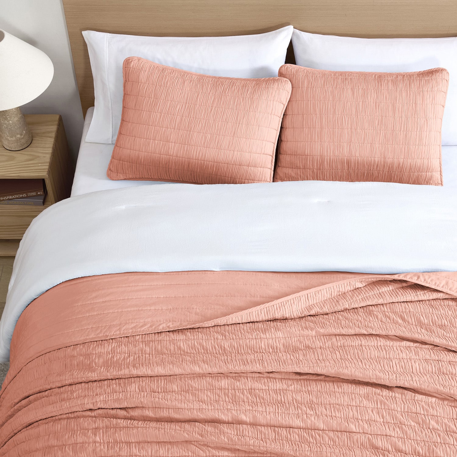 Swift Home Lightweight Oversized Enzyme Washed Crinkle Quilt Coverlet Bedspread Set