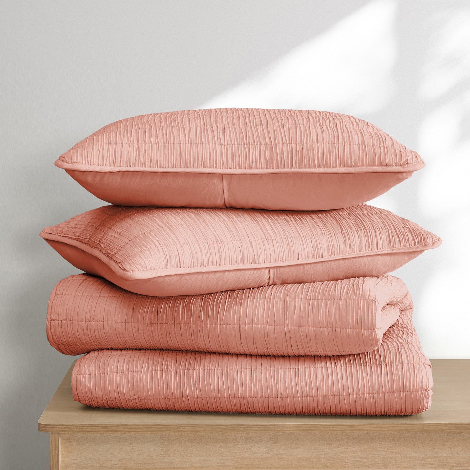 Swift Home Lightweight Oversized Enzyme Washed Crinkle Quilt Coverlet Bedspread Set