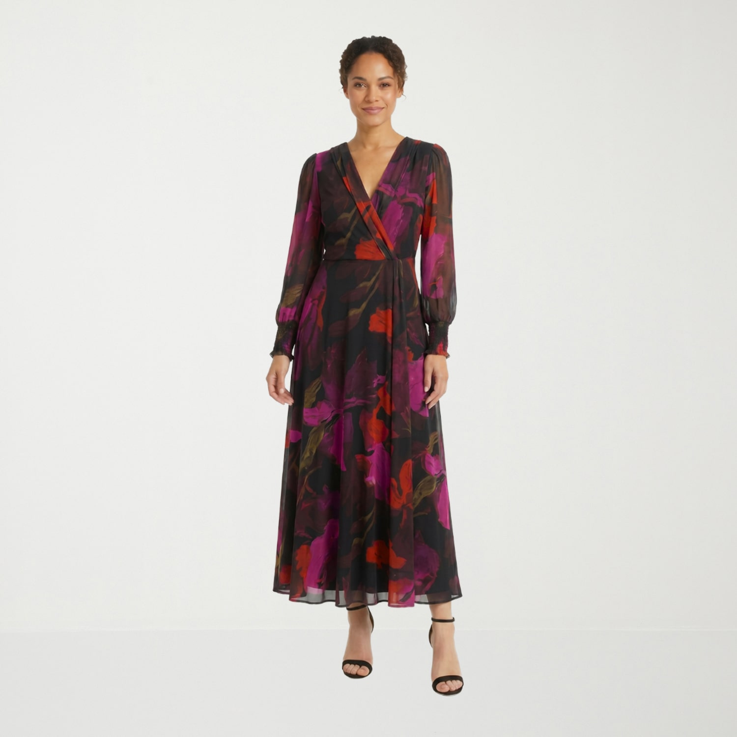 Clover And Sloane Womens V Neck Long Sleeve Fitted Maxi Dress